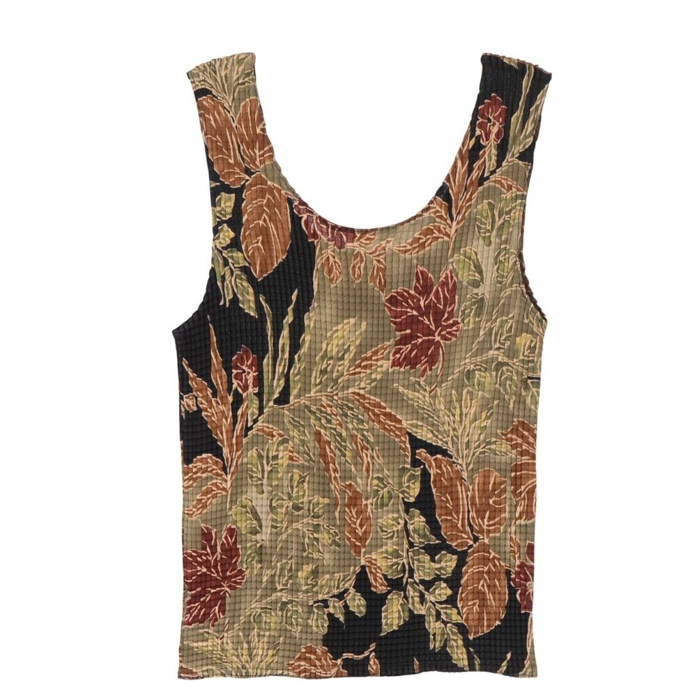 Impressions Sheer Blouse Tank Set L Women Floral Button Up Green Red Brown Fall - Picture 8 of 8